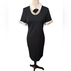 Karl Lagerfeld Paris Faux Pearl Colorblock Sheath Dress Sz 4